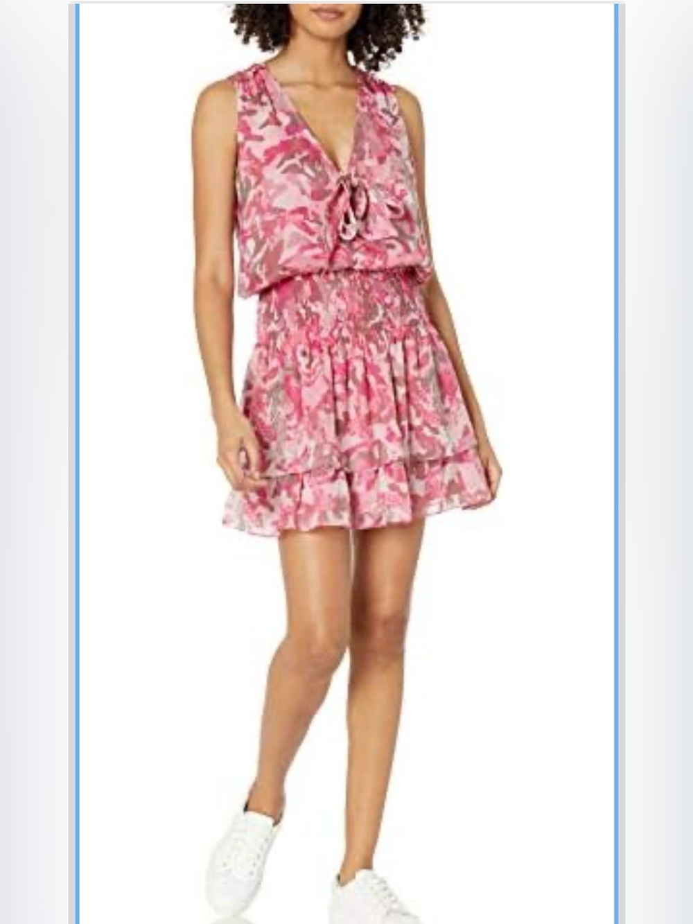 Ramy Brook Pink Metallic Tiered Ruffle Mini Dress Size L Vacation Resort Dress